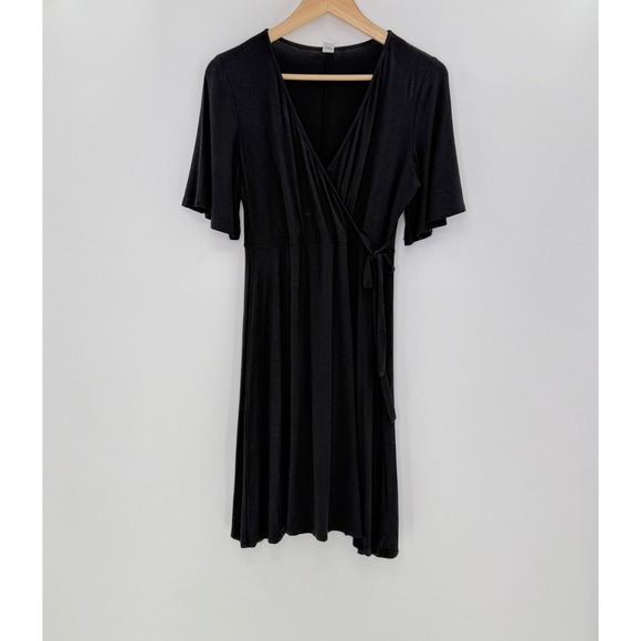 Old Navy Petite Black Wrap Dress Flutter Sleeve Knee Length Casual - Picture 1 of 11